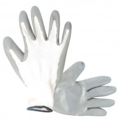 Перчатка белая вязанная синтетическая, покрытая серым нитрилом на ладони 10'