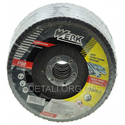 Круг лепестковый Werk 125MM*22,2, A80, конический Т29 - 10 шт