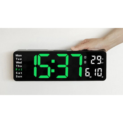 Цифровий настінний годинник з дистанційним керуванням (зелений)