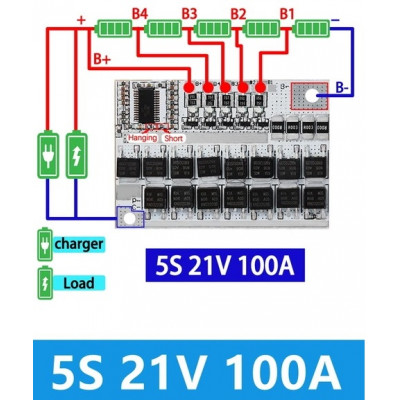 BMS контроллер 5S 21V 100A для зарадки Li-on аккумуляторов