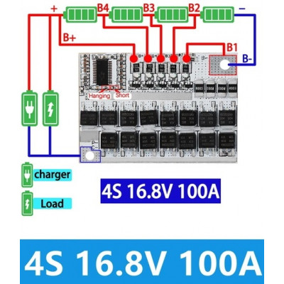 BMS контроллер 4S 16,8V 100A для зарадки Li-on аккумуляторов - Detali.org.ua - интернет-магазин