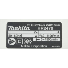 Етикетка з характеристиками перфоратора Makita HR2470 оригінал 863538-4