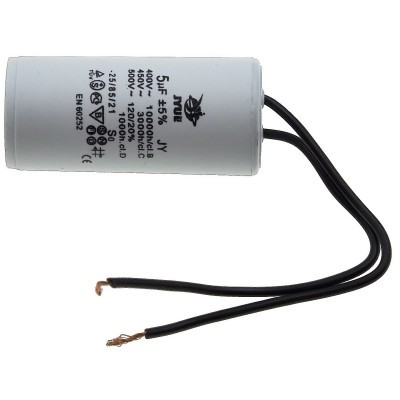 Конденсатор JYUL CBB-60 5мкф - 450 VAC дроти (30*65 мм)