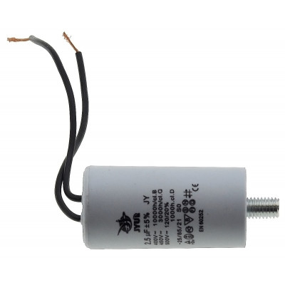 Конденсатор JYUL CBB-60L 2,5мкф - 450 VAC болт + провода (30*59 mm)