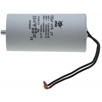 Конденсатор JYUL CBB-60L 100мкф - 450 VAC болт + провода (60*123 mm)