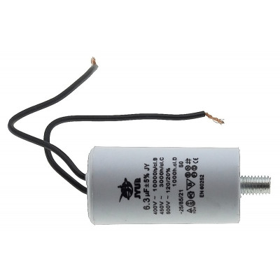 Конденсатор JYUL CBB-60L 6,3мкф - 450 VAC болт + провода (30*59 mm)