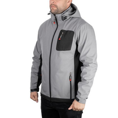Куртка SOFTSHELL светло-серая, с капюшоном, стрейч 300 GSM 100D, 96% полиэстр и 4% эластан, М