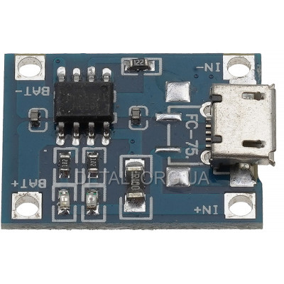 Модуль зарядки Micro-USB 5В 1А для Li-ion аккумуляторов 18650 TP4056 с защитой