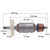 Якорь фрезер Фиолент 600W VJ Parts (140*32 резьба 8мм) аналог СТИФ684263003-01И