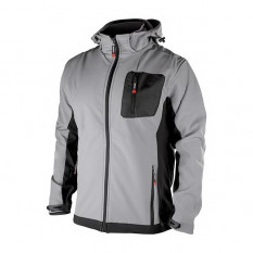 Куртка SOFTSHELL світло-сіро-чорна, з капюшоном, тришарова, тканина стрейч 300 GSM 100D з водовітрозахистом, розмір XXXL INTERTO