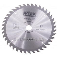 Пильний диск по дереву Werk 185х20(16)х40Т