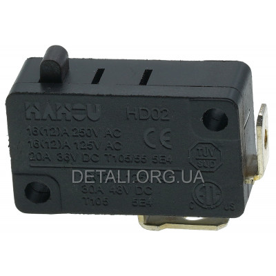 Мікроперемикач HD02 16(12)A / 250V AC