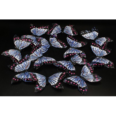 Бабочки голубые из перьев для декора 12 штук.