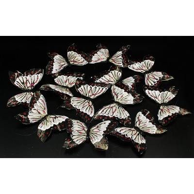Бабочки серо - розовые из перьев для декора 12 штук.