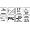 Шланг пневматический ПВХ YATO быстросъем 1/4 d12.5 мм 20Bar L15м